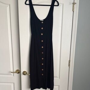 Reformation Black Midi Dress with Wooden Buttons